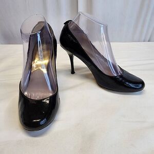 Michael Kors Pressly Pumps Black Leather Patent Size 7.5 Round Toe
